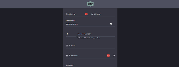 Lucky Rebel Registration Step 2
